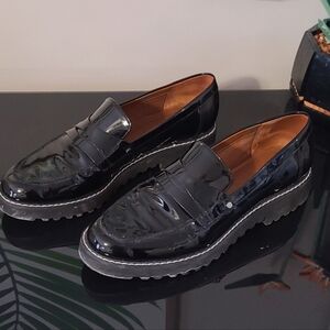 Franco Sarto Vegan Patent Leather Black Loafers Size 8.5